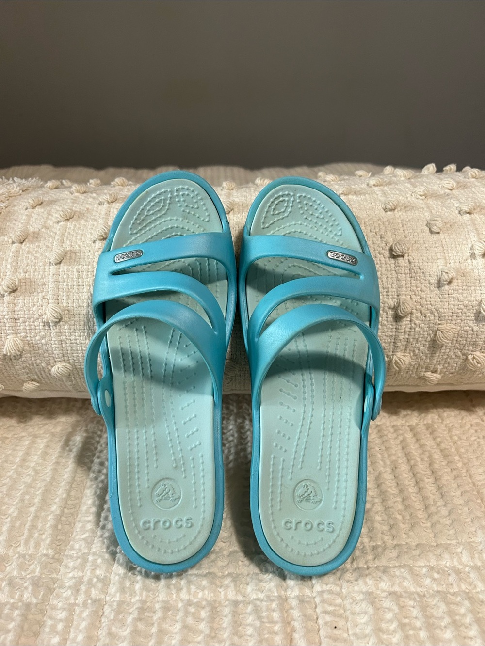 CROCS Teal Double-Strap Slide Sandals